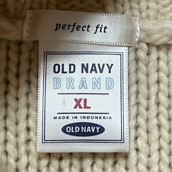 OLD NAVY Full Zip Chunky Cable Knit Lambswool Sweater Jacket in Cream SZ XL - Picture 7 of 10